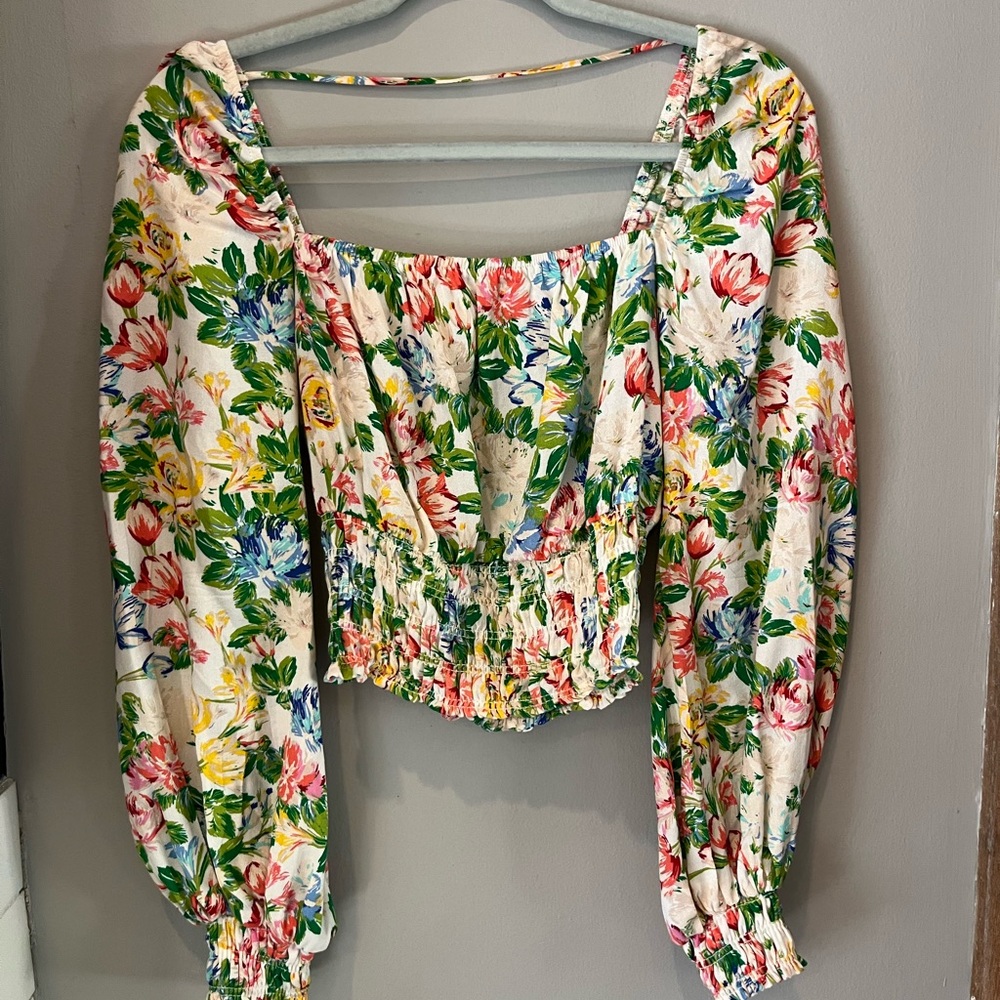 Smocked waist floral crop top